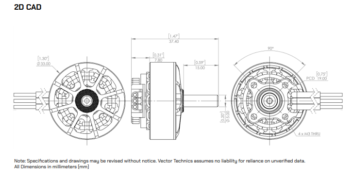 2806 FPV Motor 2D CAD Drawing