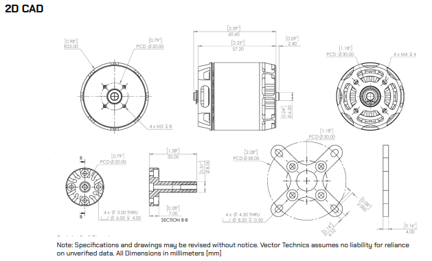 4130 FW Motor 2D CAD Drawing